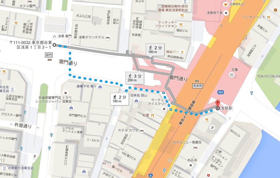 東武浅草駅から「浅草寺・雷門」までのアクセス・行き方【地図】